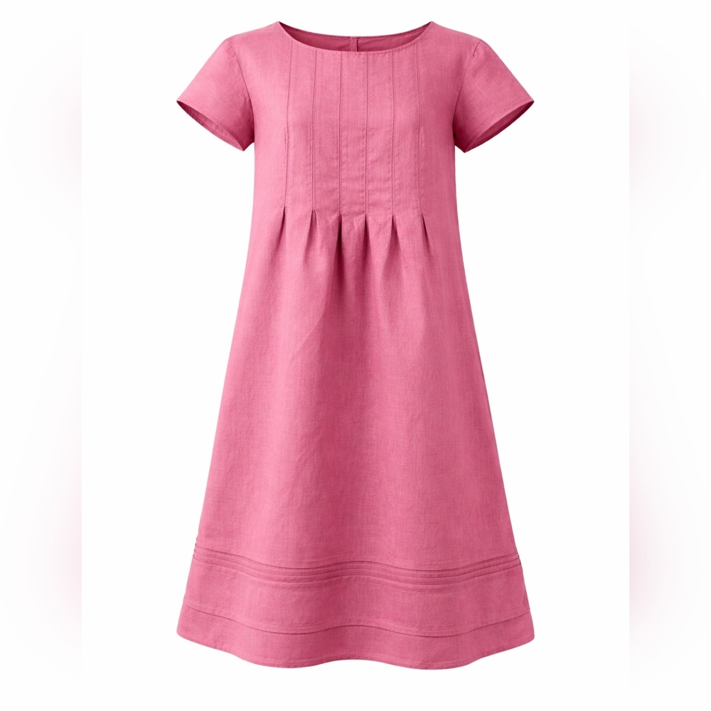 J Jill Women Linen Dress Pink Short Sleeve Pleated XL Petite
